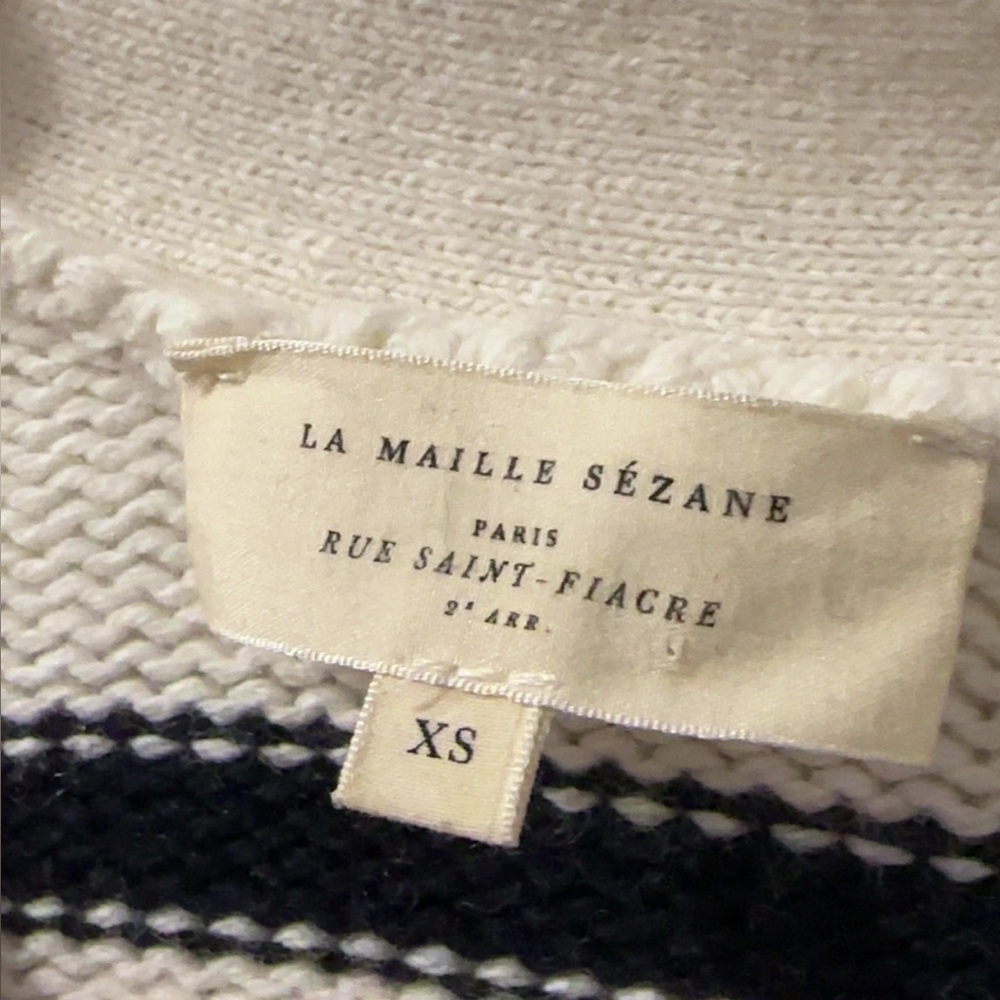 SÉZANE Wool Cotton Blend “Wilson” Cardigan | Ecru/Navy Stripes - Picture 8 of 13